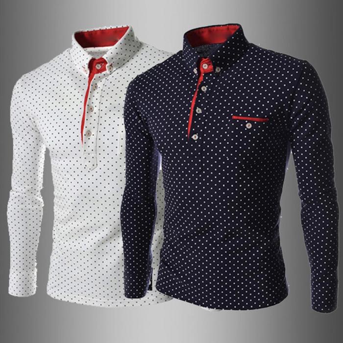 Mens red and white polka dot dress shirt