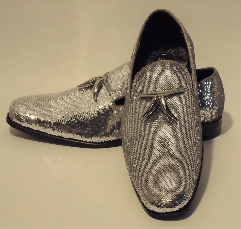 Men loafers silver shoes dress wedding fashion