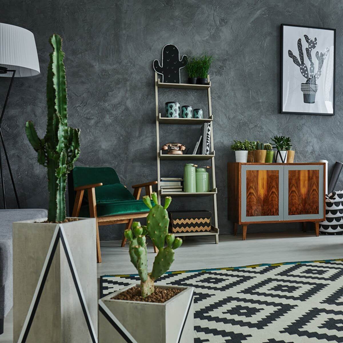 How to decorate living room with cactus canvas